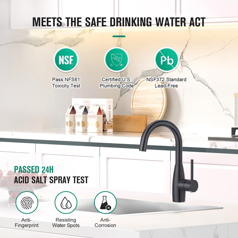 CREA Black Bar Sink Faucets Single Hole 1 Handle Small Kitchen Faucet Mini Wet Bar Faucet Outdoor RV Pre Sink Faucet Marine Faucet 360 Swivel High Arc Stainless Steel 3 Hole Deck Plate - Image 2