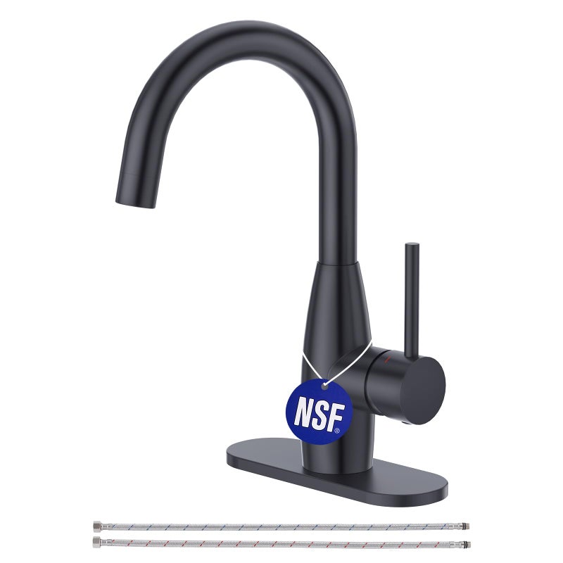 CREA Black Bar Sink Faucets Single Hole 1 Handle Small Kitchen Faucet Mini Wet Bar Faucet Outdoor RV Pre Sink Faucet Marine Faucet 360 Swivel High Arc Stainless Steel 3 Hole Deck Plate - Image 1