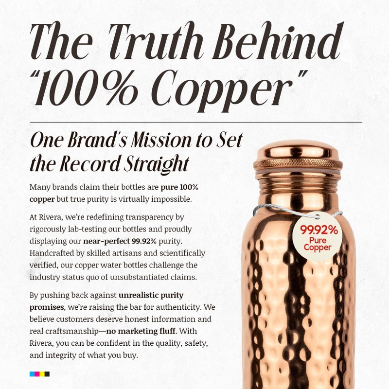 Rivera [NEW] Hammered 32oz â€“ 99.92% LAB TESTED Pure Copper water bottle, PTFE & PFOA Free, Leakproof & Joint free, BPA-Free, Eco-Friendly, Non-Toxic, Handcrafted, Detox & Wellness - Hammered - Image 2