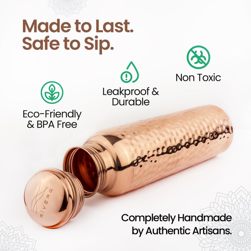 Rivera [NEW] Hammered 32oz â€“ 99.92% LAB TESTED Pure Copper water bottle, PTFE & PFOA Free, Leakproof & Joint free, BPA-Free, Eco-Friendly, Non-Toxic, Handcrafted, Detox & Wellness - Hammered - Image 4