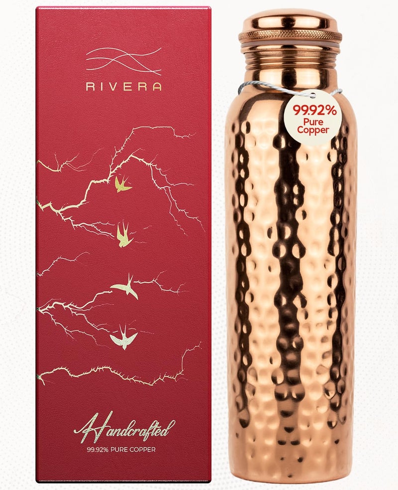 Rivera [NEW] Hammered 32oz â€“ 99.92% LAB TESTED Pure Copper water bottle, PTFE & PFOA Free, Leakproof & Joint free, BPA-Free, Eco-Friendly, Non-Toxic, Handcrafted, Detox & Wellness - Hammered - Image 1