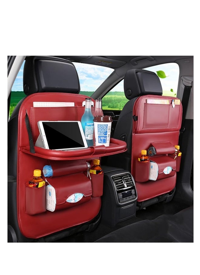 Generic Car Back Seat Organizer (2 Pack) - PU Leather with Foldable Table Tray, Baby Toy Storage, Touch Screen Tablet Holder, and Dining Table Holder (Red)  - Image 1