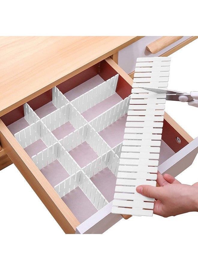 LEAWALL LEAWALL 8 Pcs Adjustable Stretchable Interlocking Drawer Clapboard Divider/Grid Closet Sorting Partition/Plastic Strips Separators Cabinet Storage Box Socks/Makeup (White) Drawer Organizers  - Image 1