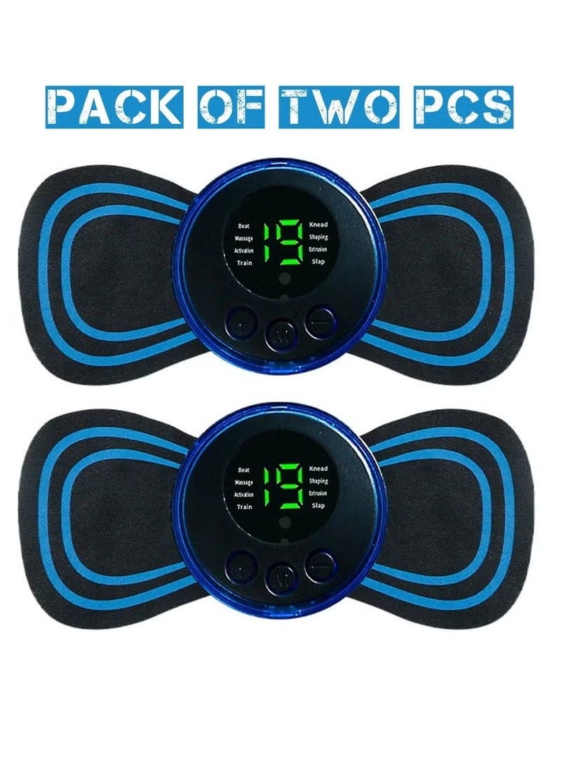 Pack of 2 Mini EMS Lymphatic Drainage Massager Pads | Portable Electric Pulse Massage Device for Arms, Neck, Back, Waist, Legs & Shoulder Relief | Muscle Stimulator for Blood Circulation & Pain Relaxation | Wireless Lightweight Therapy Pads
