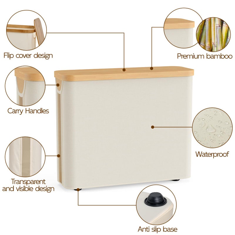 JOLLYIN Toilet Paper Storage Basket with Bamboo Lid, Toilet Paper Holder with Storage, Free Standing Bathroom Storage Organizers with Non-Slip Bottom Beige, 1 Pack - Image 4