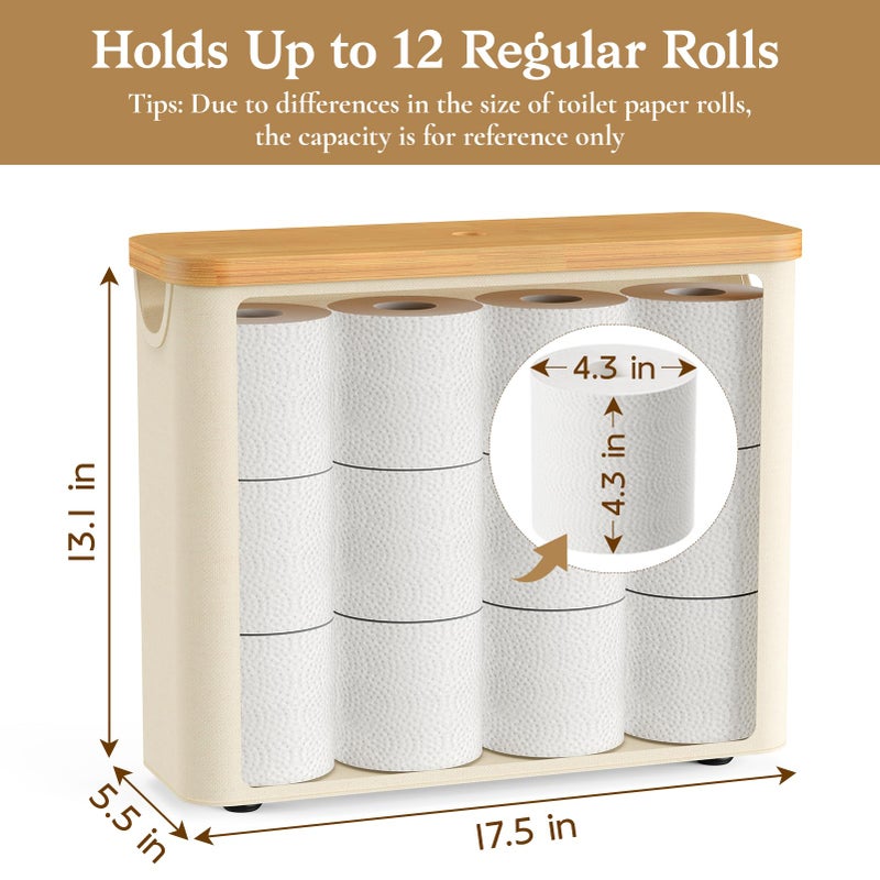 JOLLYIN Toilet Paper Storage Basket with Bamboo Lid, Toilet Paper Holder with Storage, Free Standing Bathroom Storage Organizers with Non-Slip Bottom Beige, 1 Pack - Image 2
