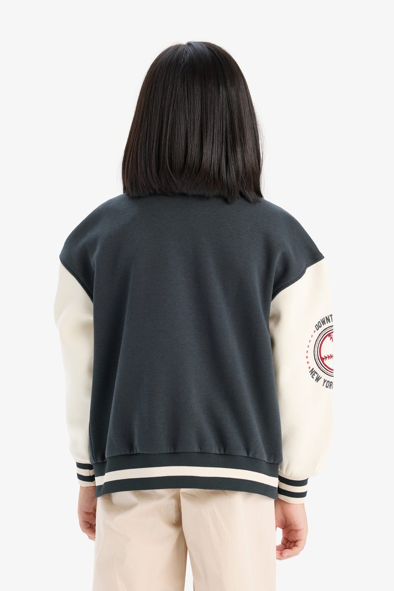 DeFacto Girl Printed College Collar Soft Furry Inside Bomber Jacket - Image 5
