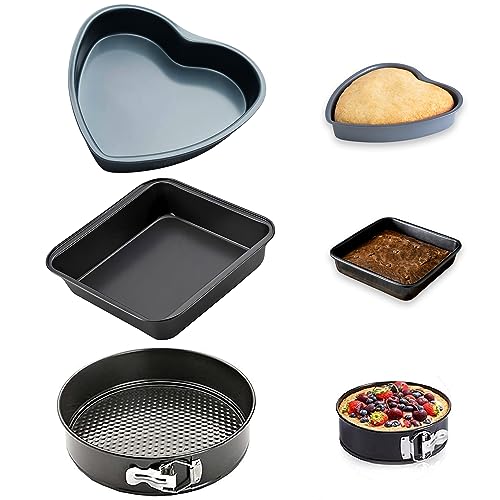 Curated Cart Premium Cake Making Set - Combo Carbon Steel Cake Baking Tins and Moulds for Microwave, OTG Oven and Dishwasher Safe (Heart & Square Tins + Mould) - Image 1