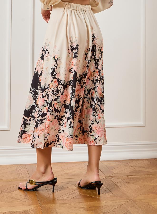 Styli Women Off-White Floral Print Midi Skirt - Image 4