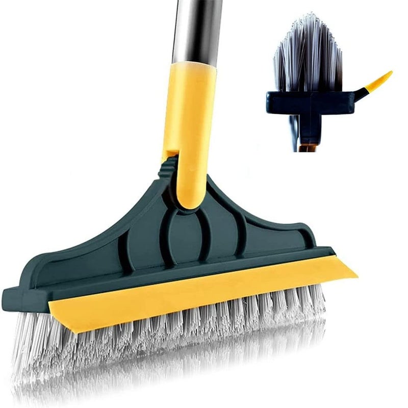 2 in 1 Cleaning Scrub Brush Grout Brush Scrape Floor Scrub Brush with Long Handle VShape Stiff Bristle Brush Scrubber with Squeegee 120Rotating Magic Broom Brush for Cleaning Bathroom Glass Wall