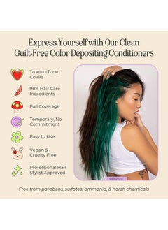 INH Semi Permanent Hair Color | Color Depositing Conditioner | Emerald Green Hair Dye | No Bleach & No Peroxide Temporary Tint For Women & Men | Vegan, Ammonia Free, & Sulfate Free | Ready To Use, 6Oz  - Image 2