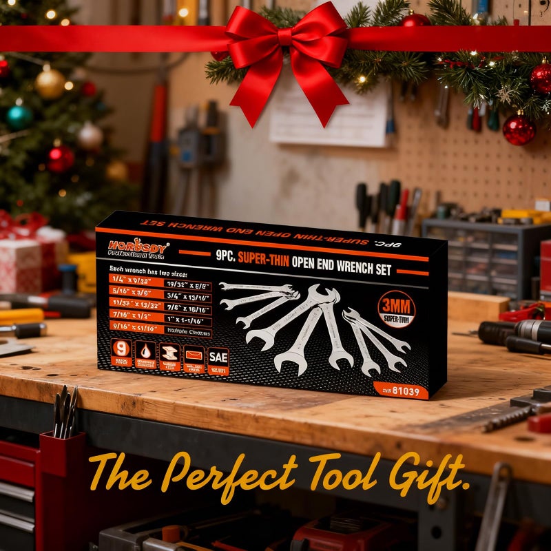 HORUSDY Thin Wrenches Set | SAE | 9-Piece | Including 1/4" - 1" | Bike Wrench Set | Thin Open End Wrench Set with Rolling Pouch - Image 2