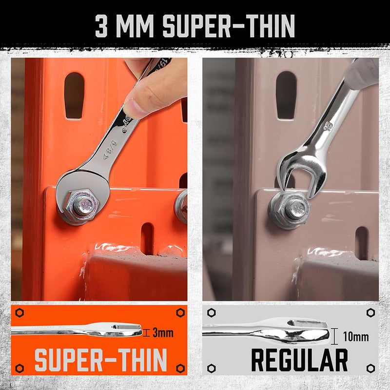 HORUSDY Thin Wrenches Set | SAE | 9-Piece | Including 1/4" - 1" | Bike Wrench Set | Thin Open End Wrench Set with Rolling Pouch - Image 5