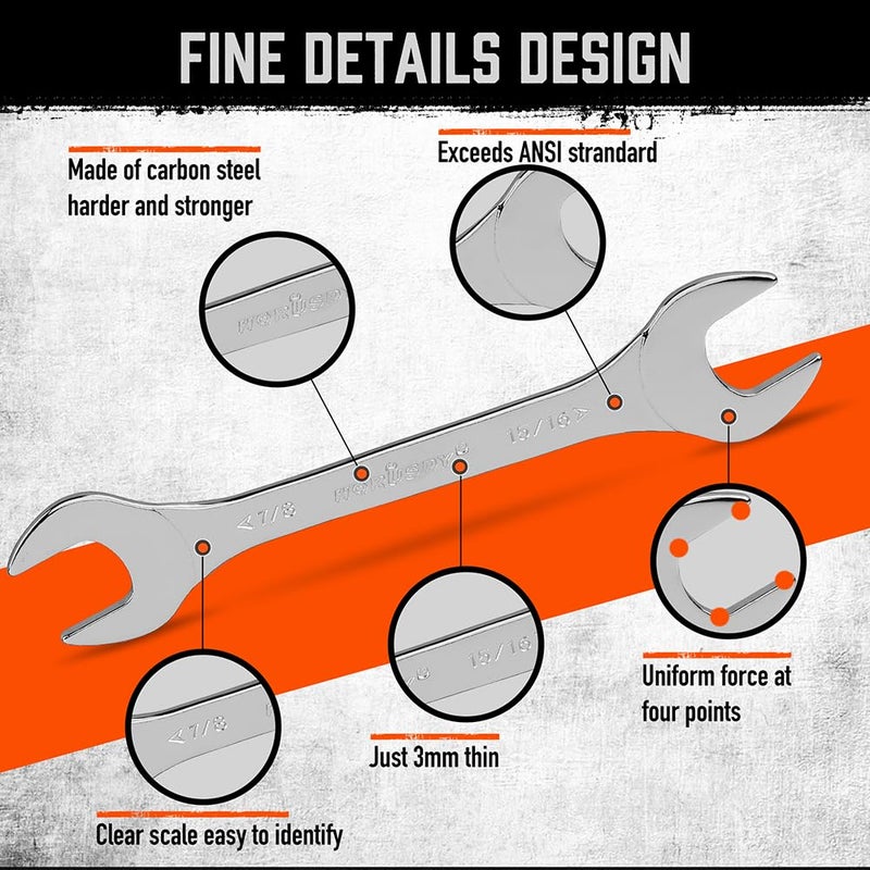 HORUSDY Thin Wrenches Set | SAE | 9-Piece | Including 1/4" - 1" | Bike Wrench Set | Thin Open End Wrench Set with Rolling Pouch - Image 4