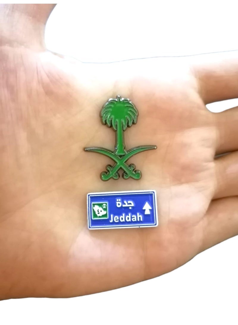 A sticker that combines the symbol of the Kingdom of Saudi Arabia consisting of two swords and a palm tree, and the sign for the city of Jeddah, suitable for all types of mobile phones, two pieces. - Image 1