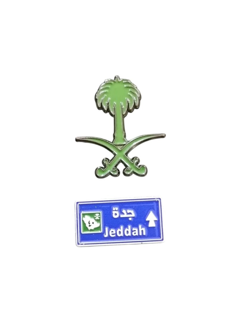 A sticker that combines the symbol of the Kingdom of Saudi Arabia consisting of two swords and a palm tree, and the sign for the city of Jeddah, suitable for all types of mobile phones, two pieces. - Image 2