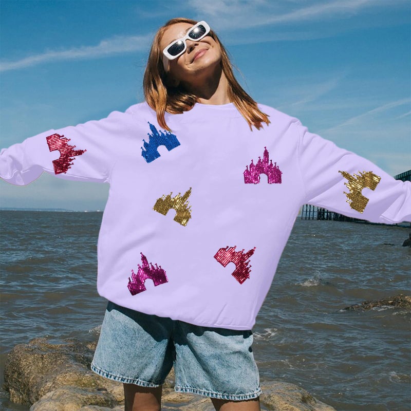 UNIQUEONE Oversized Bow Sweatshirt Womens Magic Kingdom Tee Shirt Colorful Pastel Bows Graphic Sweatshirts Holiday Pullover Purple - Image 5