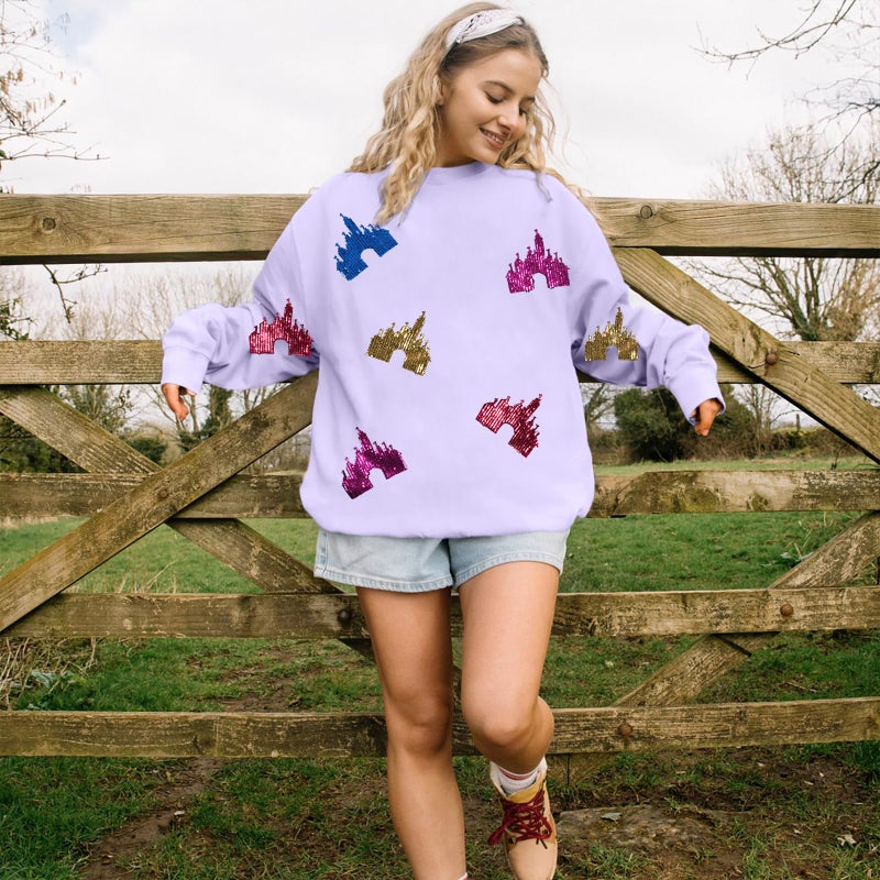 UNIQUEONE Oversized Bow Sweatshirt Womens Magic Kingdom Tee Shirt Colorful Pastel Bows Graphic Sweatshirts Holiday Pullover Purple - Image 2