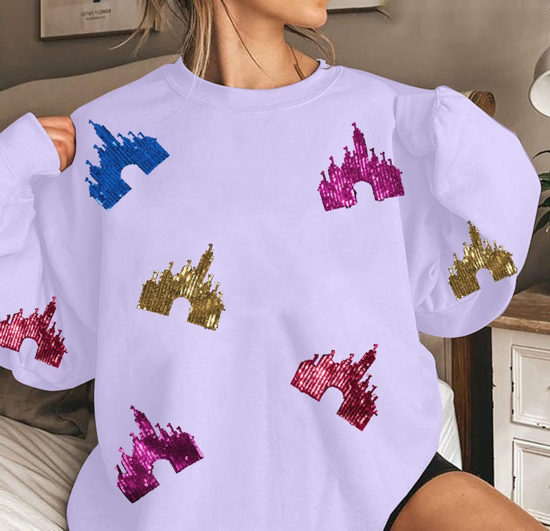 UNIQUEONE Oversized Bow Sweatshirt Womens Magic Kingdom Tee Shirt Colorful Pastel Bows Graphic Sweatshirts Holiday Pullover Purple - Image 3