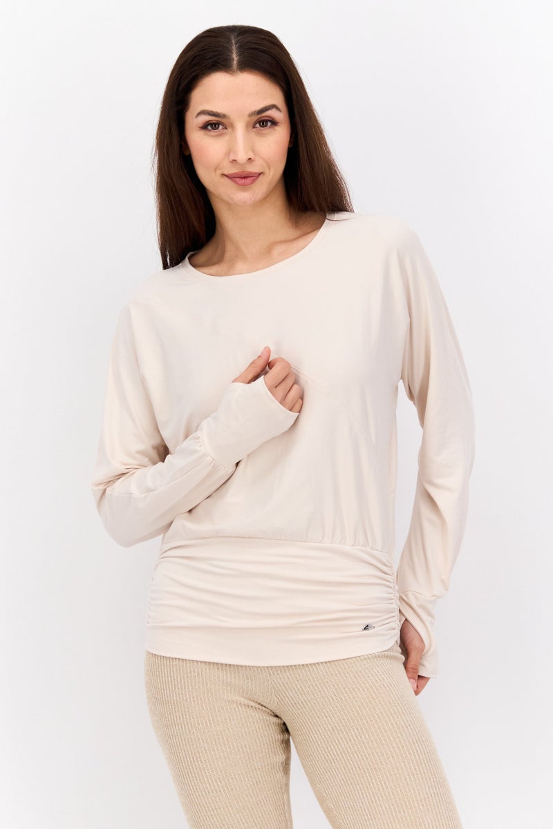 Tahari بلوزة رياضية نسائية بأكمام طويلة مناسبة في الهواء الطلق، كريمي - Image 1