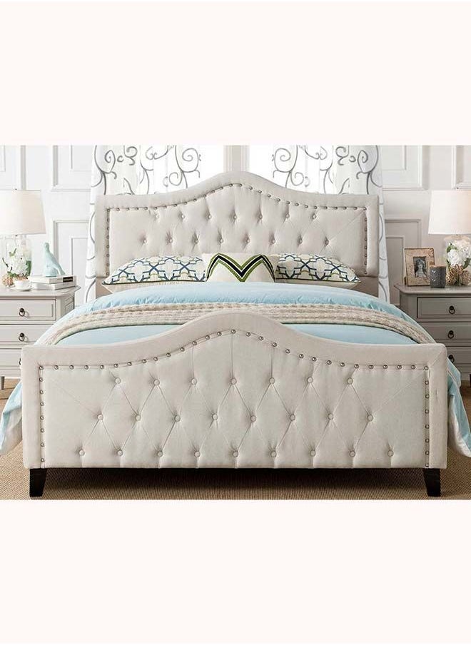 FSH Furniture - Livi Queen Size Without Mattress Ivory 160x200 cm - Image 1
