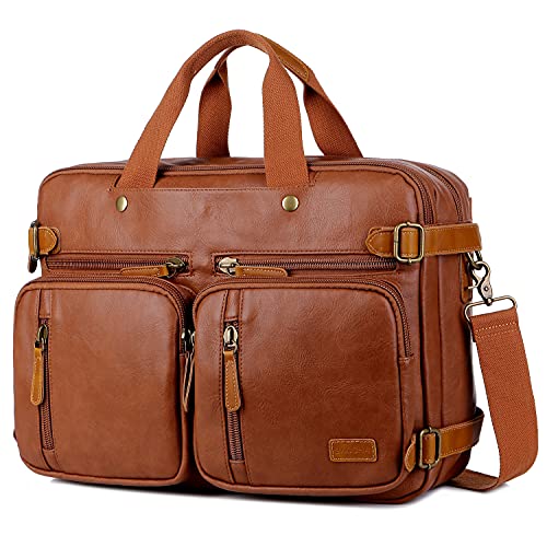 BAOSHA Men Vegan Leather Briefcase Backpack Hybrid 17 Inch Laptop Bag Case Business Messenger bag HB-22 (Brown) - Image 1