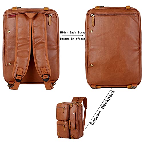 BAOSHA Men Vegan Leather Briefcase Backpack Hybrid 17 Inch Laptop Bag Case Business Messenger bag HB-22 (Brown) - Image 3