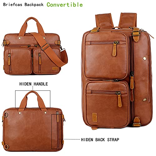 BAOSHA Men Vegan Leather Briefcase Backpack Hybrid 17 Inch Laptop Bag Case Business Messenger bag HB-22 (Brown) - Image 2