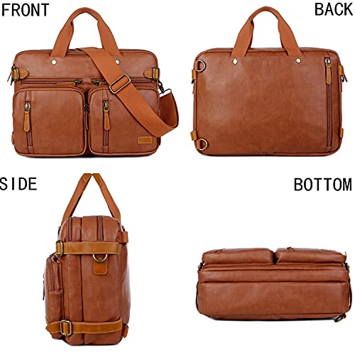 BAOSHA Men Vegan Leather Briefcase Backpack Hybrid 17 Inch Laptop Bag Case Business Messenger bag HB-22 (Brown) - Image 4
