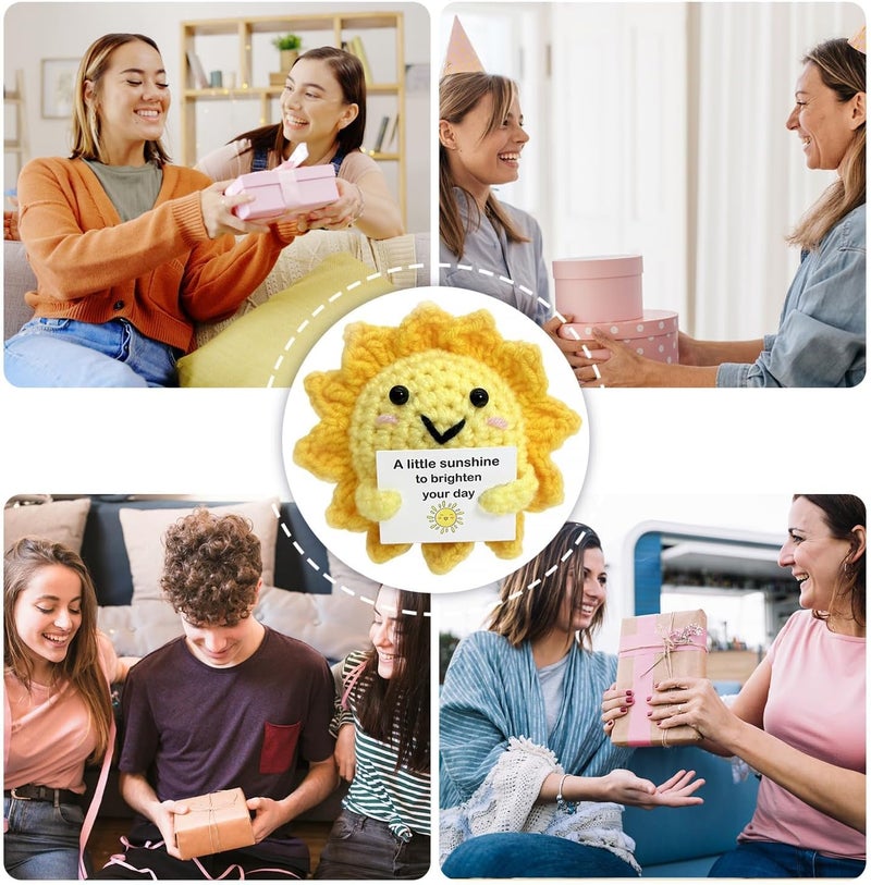TERRIFI دمية شمس الجيب الإيجابية، لعبة شمس محبوكة مضحكة للدعم العاطفي مع بطاقة إيجابية، كروشيه صوفي، هدية تخرج لرفع المعنويات، تشجيع للأصدقاء - Image 2