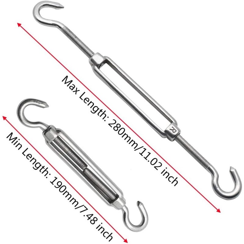 304 Stainless Steel Hook to Hook Turnbuckle, M8 Heavy Duty Wire Rope Tension Adjuster for Sun Shade Sail and Awning, 4 Pack - Image 3