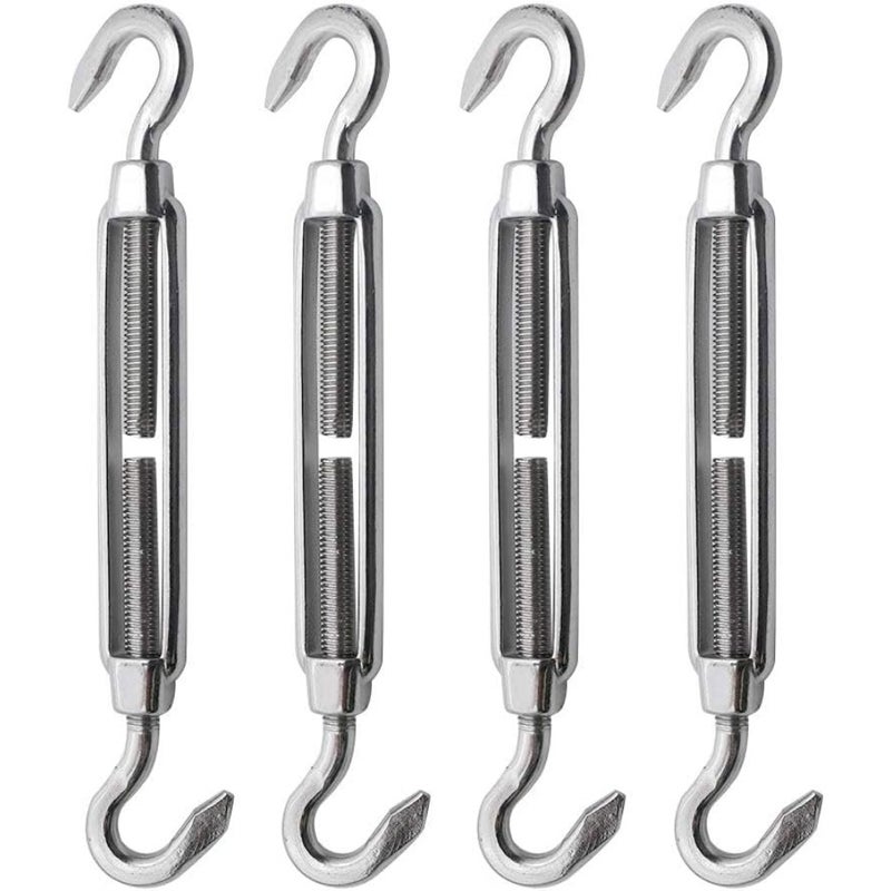 304 Stainless Steel Hook to Hook Turnbuckle, M8 Heavy Duty Wire Rope Tension Adjuster for Sun Shade Sail and Awning, 4 Pack - Image 1