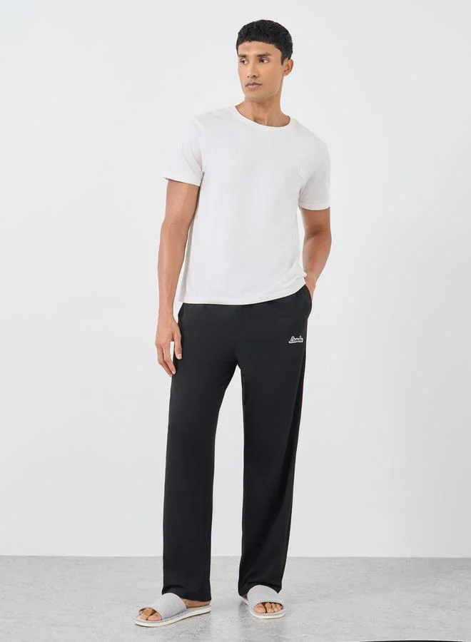 ستايلي Styli Black Slogan Print Pyjama with Elastic Waist