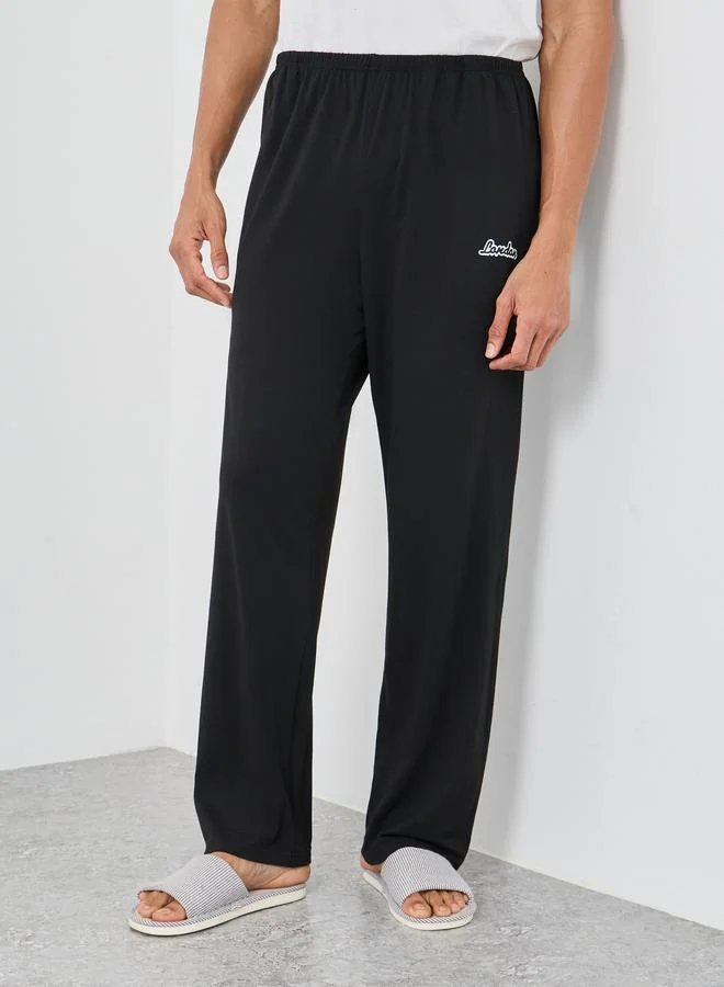 ستايلي Styli Black Slogan Print Pyjama with Elastic Waist