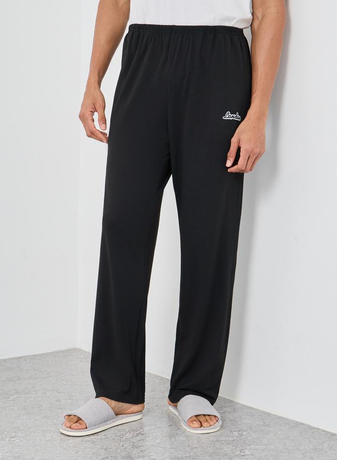 Styli Slogan Print Open Hem Pyjama with Elastic Waist - Image 1