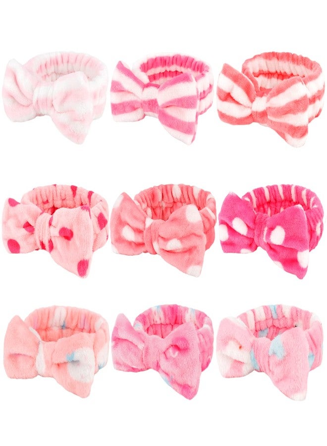 WHAVEL 9 Pack Pink Microfiber Hairband for Washing Face, Makeup Headband Skincare Headbands with Cute Bow, Fluffy Face Wash Headband for Women - Image 1