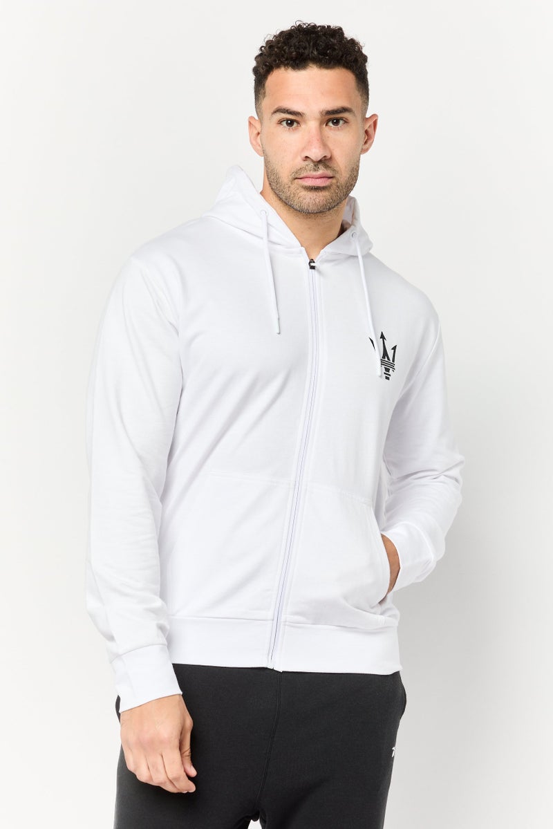 Maserati Men Brand Logo Long Sleeves Hoodie, White  - Image 1