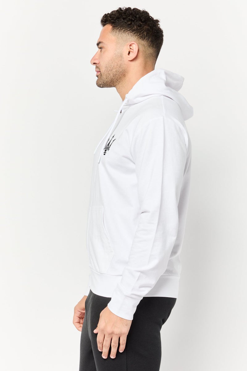 Maserati Men Brand Logo Long Sleeves Hoodie, White  - Image 4