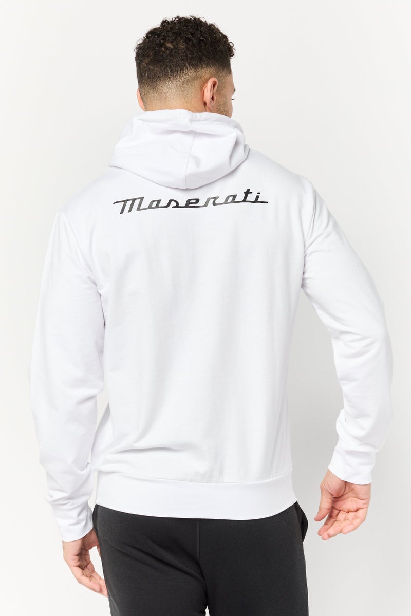 Maserati Men Brand Logo Long Sleeves Hoodie, White  - Image 3