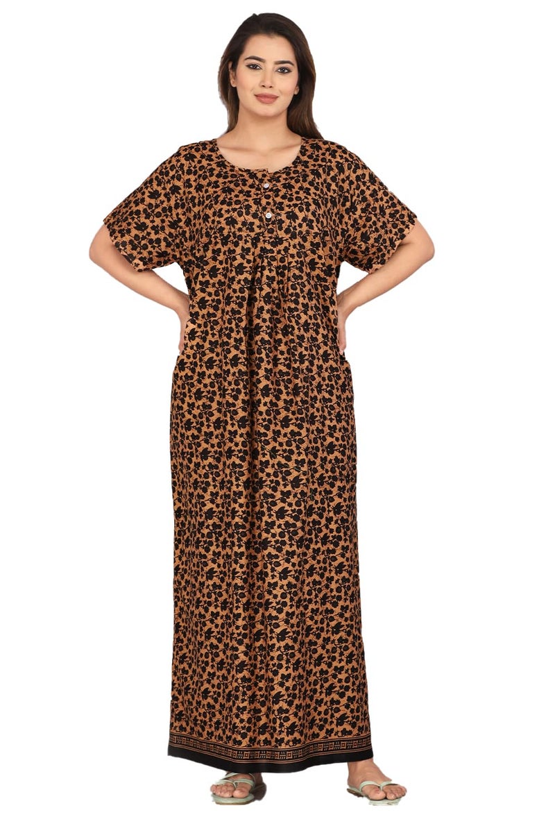 Monique Brand Cotton Nighty for Women — Floral Printed Stylish Night Gown, Comfortable Sleepwear Long Nightwear, Maxi- Free Size (Size - M to XXL-44) - Image 1