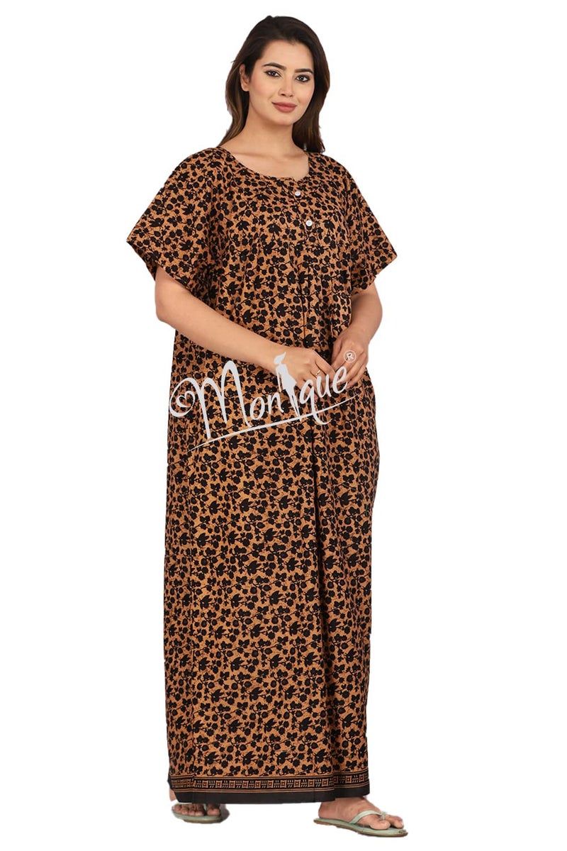 Monique Brand Cotton Nighty for Women — Floral Printed Stylish Night Gown, Comfortable Sleepwear Long Nightwear, Maxi- Free Size (Size - M to XXL-44) - Image 5
