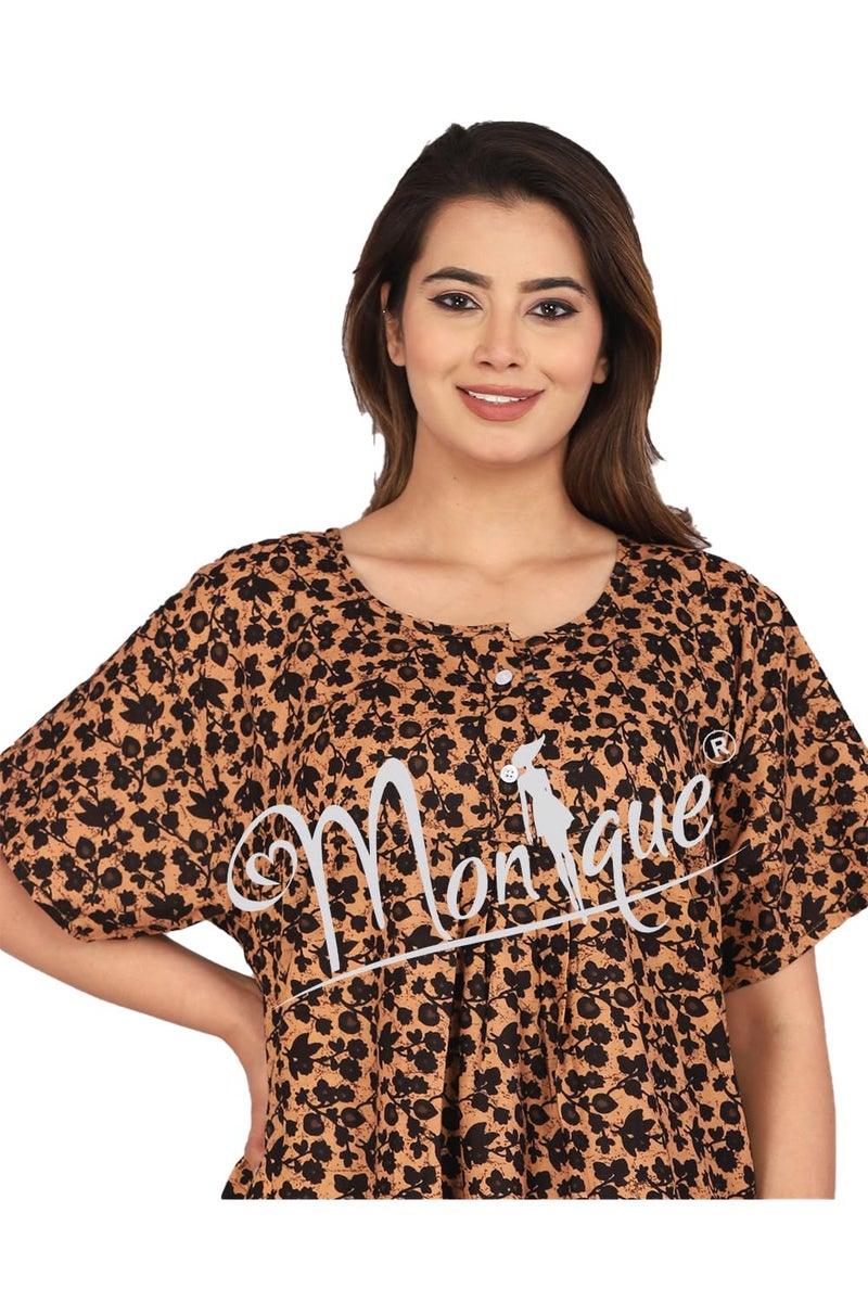 Monique Brand Cotton Nighty for Women — Floral Printed Stylish Night Gown, Comfortable Sleepwear Long Nightwear, Maxi- Free Size (Size - M to XXL-44) - Image 2