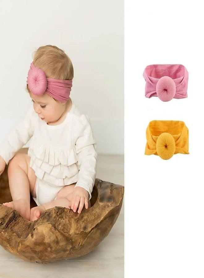 Futaba Newborn Toddler Donut Ball Knot Turban Hairband - Pink and Yellow - Pack of 2 - Image 1
