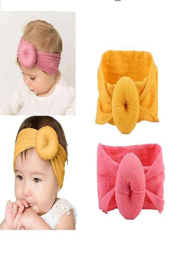 Futaba Newborn Toddler Donut Ball Knot Turban Hairband - Pink and Yellow - Pack of 2 - Image 3