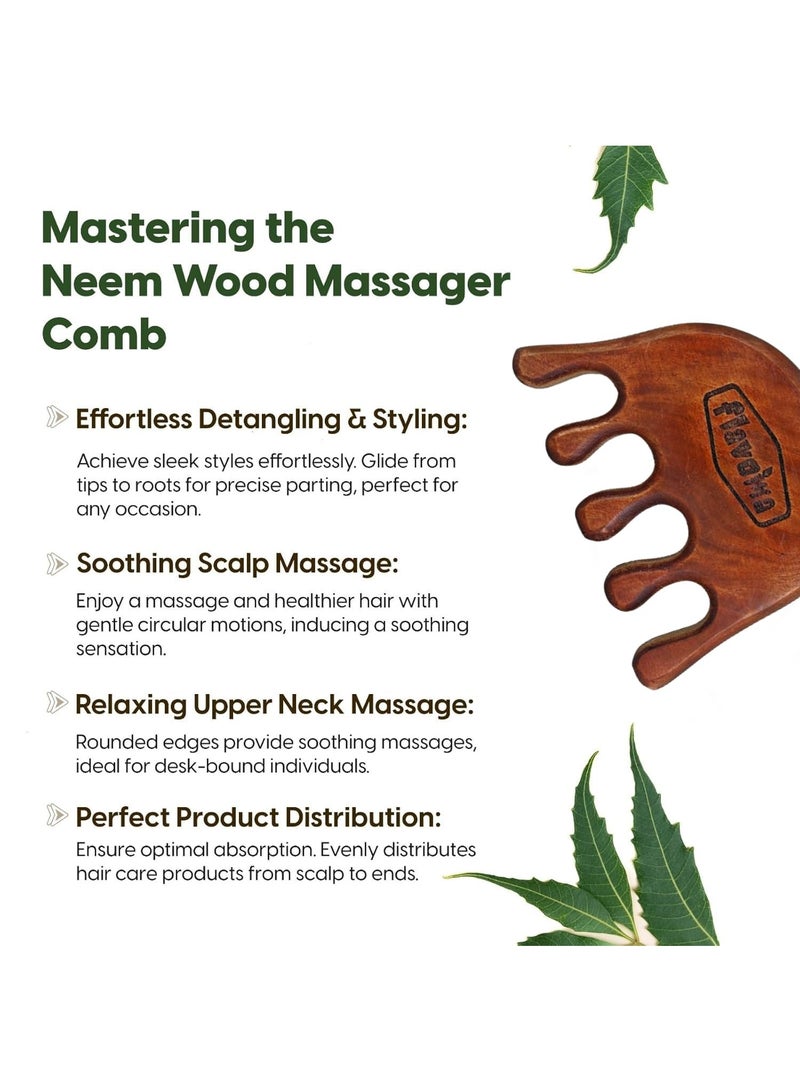 Flavoma Neem Wood Wide Tooth Hair and Scalp Massager Comb | Tooth Design Multi-Functional Tool Scraping | Multifunctional Meridian Massage Comb | Ideal for Head and Neck Massage | Scalp Massage No Static Head Massager Tool Physical Therapy - Image 3