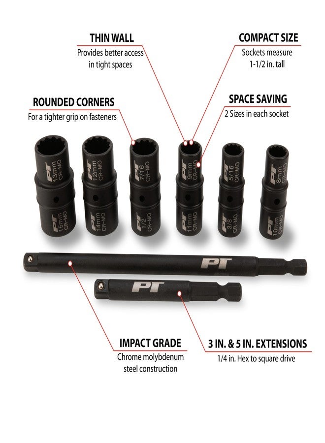 بيرفورمانس تول مجموعة مقابس قلابة بمحرك M799 من Performance Tool، مكونة من 8 قطع، مقاس 1/4 بوصة - تتضمن: 5/16، 3/8، 7/16، 1/2 8 مم، 10 مم، 9 مم، 11 مم، 12 مم، 14 مم، 13 مم و15 مم - Image 3