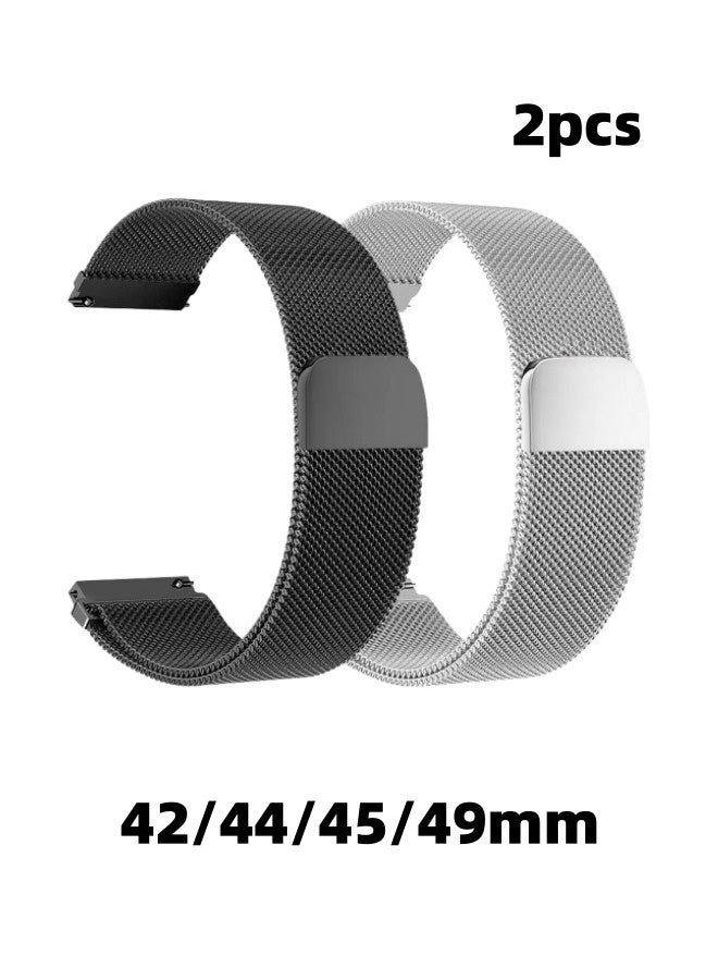 2 Pack Suitable For Apple Watch Alpine Watch Band 49mm/45mm/44mm/42mm Milan Stainless Steel Magnetic Watch Band Compatible With Iwatch Series 8/Ultra/7/Se/6/5/4/3/2/8/9 /Silver Black - Image 1