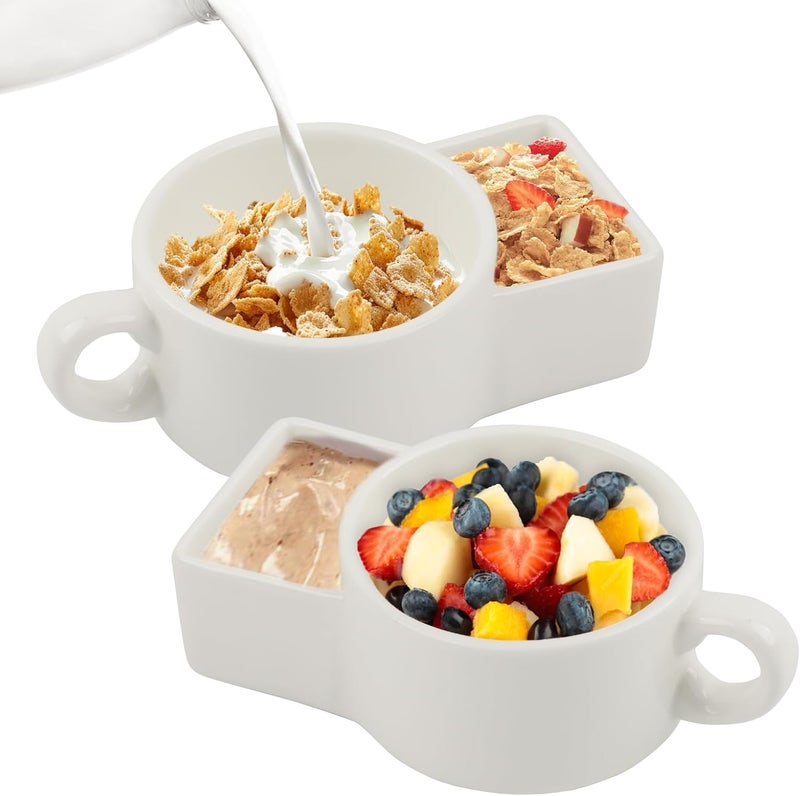 KAYCROWN KAYCROWN 2 Pack Ceramic Soup and Cracker Mug or Cereal Bowl AntiSoggy Cereal Bowl Microwave Safe Soup and SideCracker Bowls Sets for Breakfast Chip Veggies Dip Bowls for Parties - Image 1