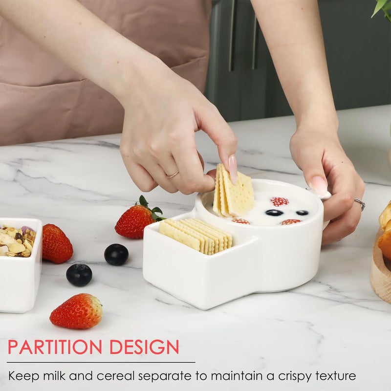 KAYCROWN KAYCROWN 2 Pack Ceramic Soup and Cracker Mug or Cereal Bowl AntiSoggy Cereal Bowl Microwave Safe Soup and SideCracker Bowls Sets for Breakfast Chip Veggies Dip Bowls for Parties - Image 2