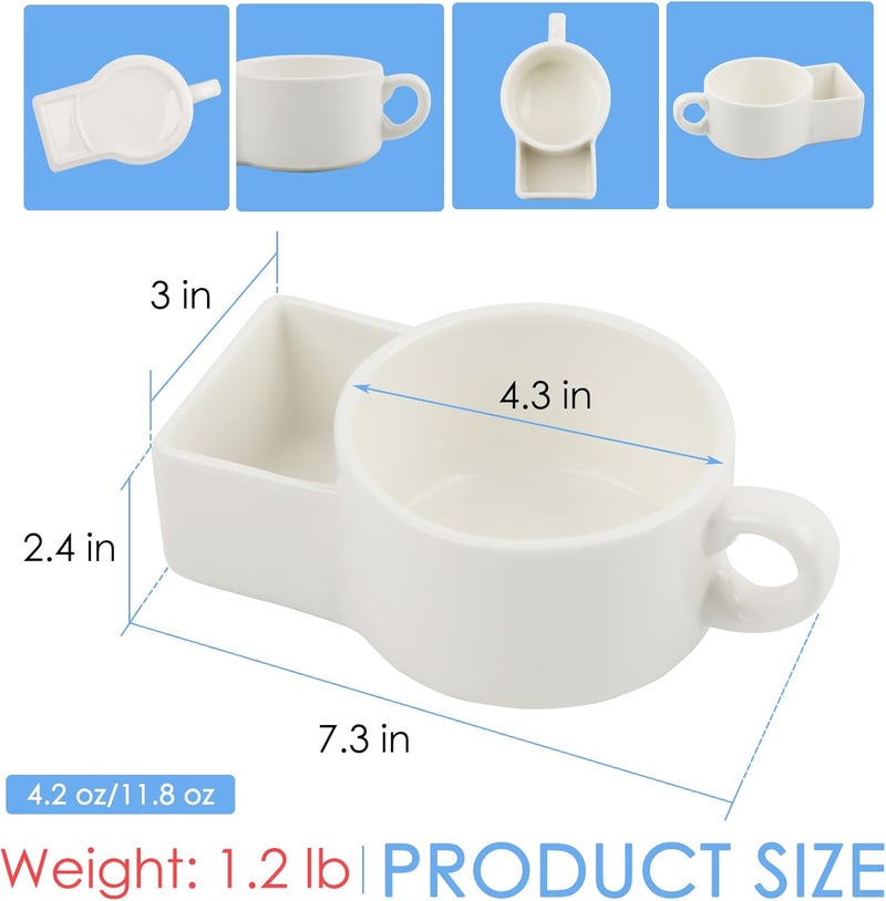 KAYCROWN KAYCROWN 2 Pack Ceramic Soup and Cracker Mug or Cereal Bowl AntiSoggy Cereal Bowl Microwave Safe Soup and SideCracker Bowls Sets for Breakfast Chip Veggies Dip Bowls for Parties - Image 5